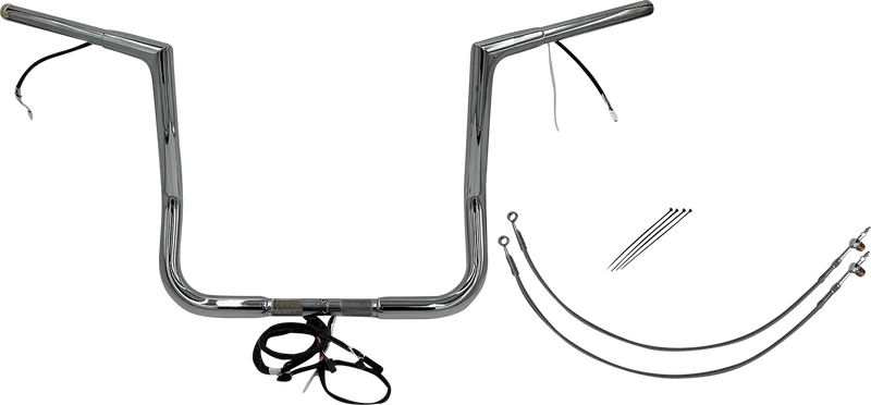 FAT BAGGERS INC. EZ Install Wired 1-1/4" Flat Top Handlebar Kit - 14" - Chrome 701214