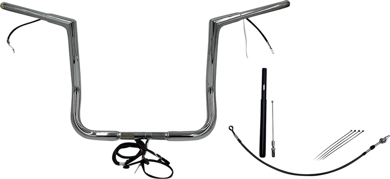 FAT BAGGERS INC. EZ Install Wired 1-1/4" Flat Top Handlebar Kit - 14" - Chrome 712014