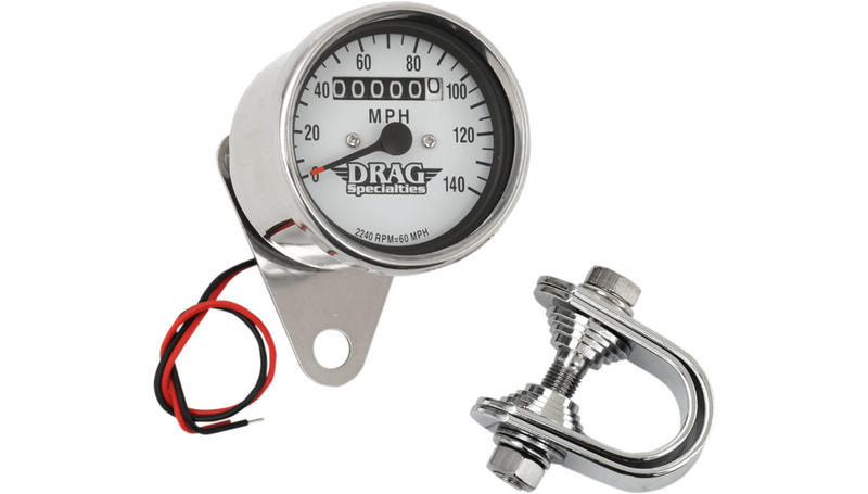 DRAG SPECIALTIES 2.4" MPH Mini LED Mechanical Speedometer/Indicators - Chrome Housing - White Face - 2240:60 - Harley-Davidson '84-'95 - 21-6829DS1-BX15