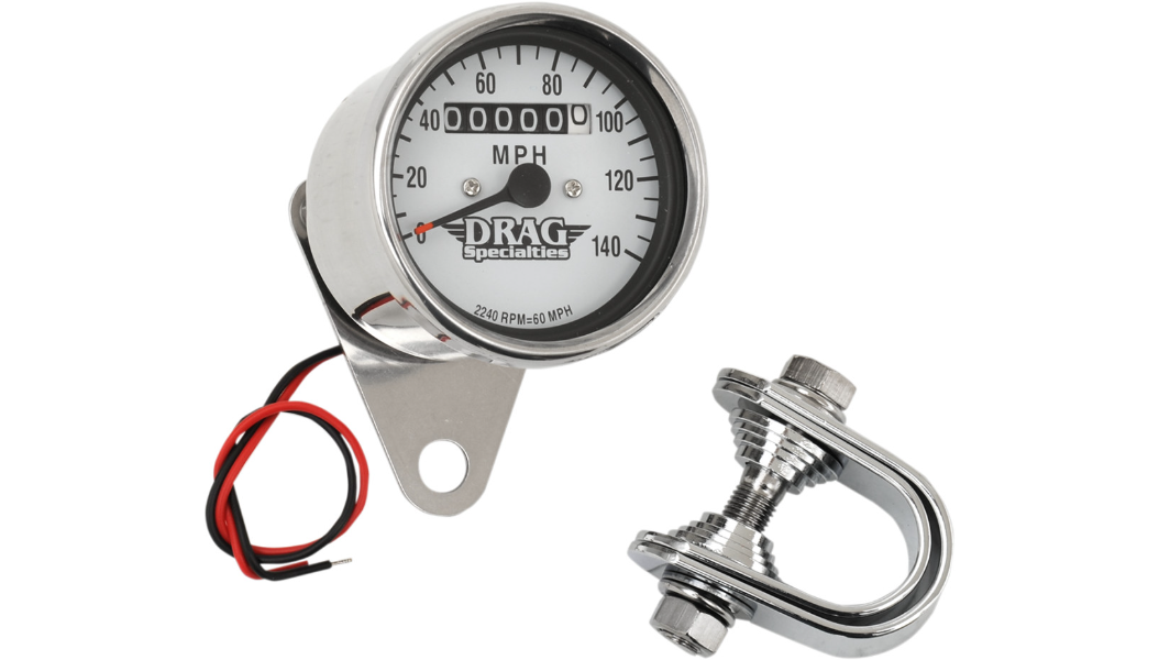 DRAG SPECIALTIES 2.4" MPH Mini LED Mechanical Speedometer/Indicators - Chrome Housing - White Face - Harley-Davidson 1984-1995 - 2240:60 21-6829DS1-BX15