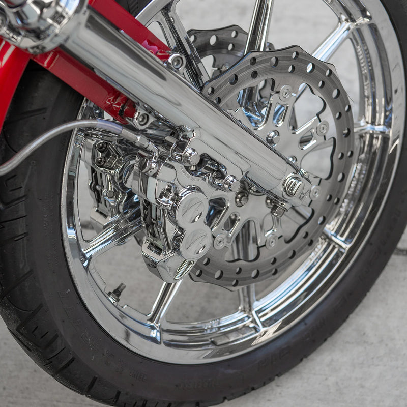 ARLEN NESS 4-PISTON BRAKE CALIPERS, 11.8" CHROME - Front Left - Harley-Davidson '06-'22 - 02-220