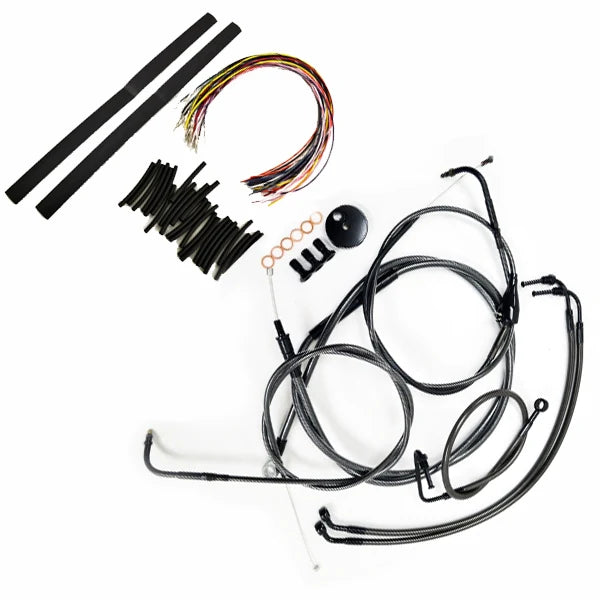 LA CHOPPERS CABLE AND BRAKE LINE KIT MIDNIGHT BLACK BRAIDED FOR 12"-14" APE HANGERS - Touring '07 - LA-8006KT2B-13M
