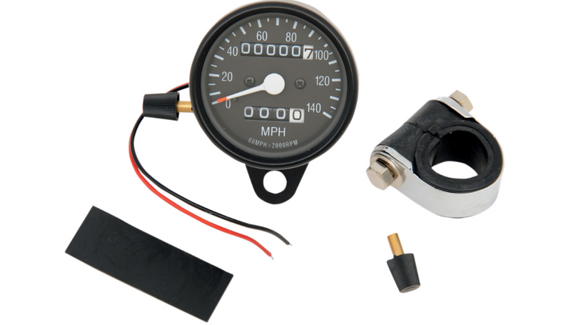 DRAG SPECIALTIES 2.4" MPH Mini LED Mechanical Speedometer/Indicators/Trip - Black Housing - Black Face - 2:1 - Harley-Davidson '48-'90 - 21-6815BDS