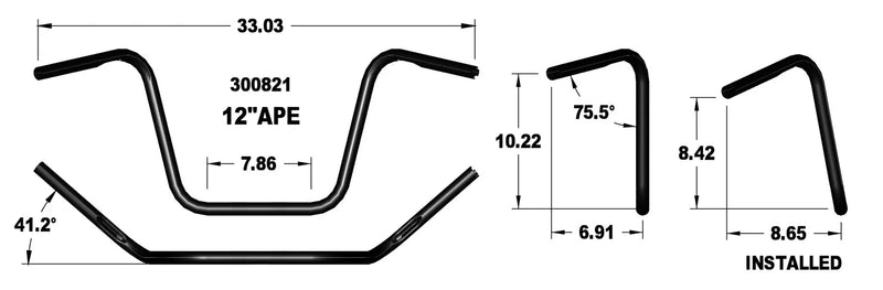KHROME WERKS Handlebar - Ape Hanger - TBW - 12" - Black - Harley-Davidson '82-'22 - 300821