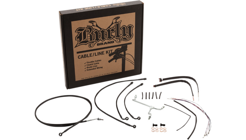 BURLY BRAND Handlebar Cable/Brake Line Kit - Complete - 14" Ape Hanger Handlebars - Stainless Steel - Road King '14-'16 - B30-1158