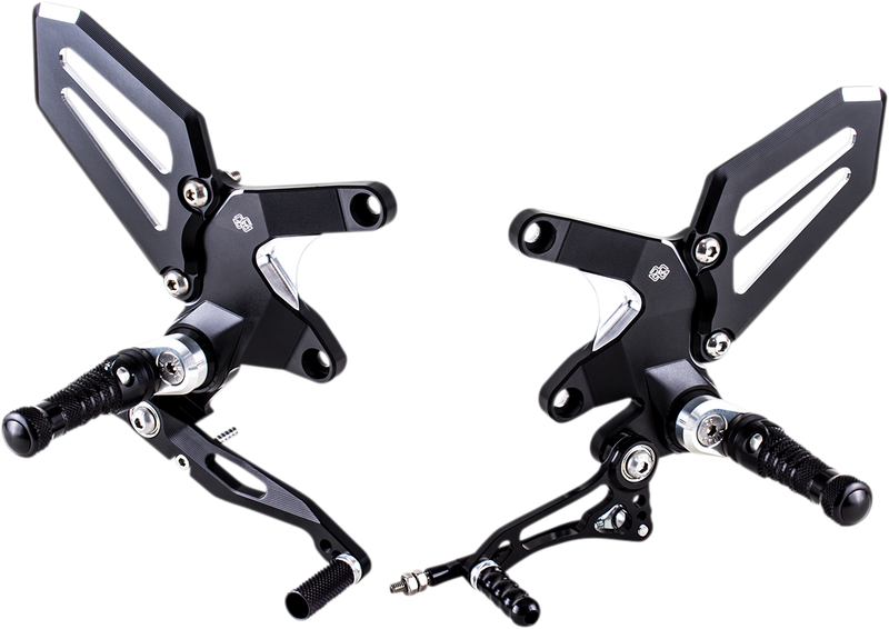 GILLES TOOLING Adjustable Rearset - Black/Silver - Kawasaki RCT10GT-K02-BS