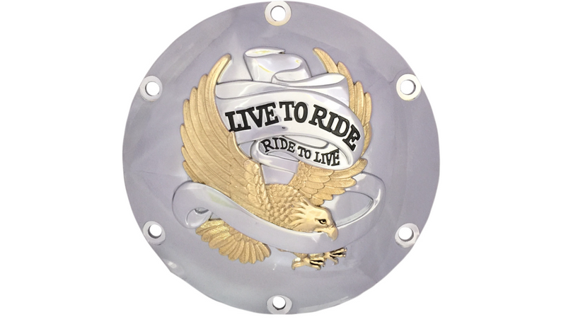 DRAG SPECIALTIES 6-Hole - Gold - Live to Ride Derby Cover - XL '04-'22 - 33-0067CGA - PartsOutlet.com.au