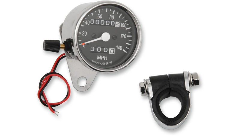 DRAG SPECIALTIES 2.4" MPH Mini LED Mechanical Speedometer/Indicators/Trip - Chrome Housing - Black Face - 2:1 - Harley-Davidson '48-'90 - 21-6815-BX15