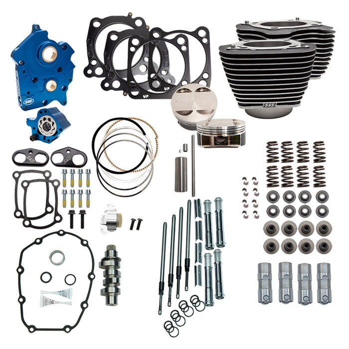 S&S CYCLE Power Package - 124" CI Water Cooled, Chain Drive with Highlighted Fins and Black Pushrod tubes for 107" M8 310-1054B