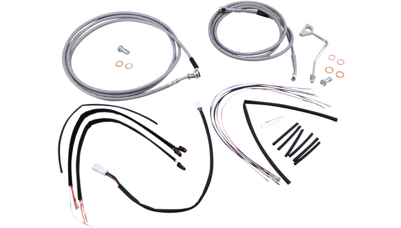 BURLY BRAND Handlebar Cable/Brake Line Kit - Complete - 14" Ape Hanger Handlebars - Stainless Steel - Road Glide '15-'16 - B30-1161