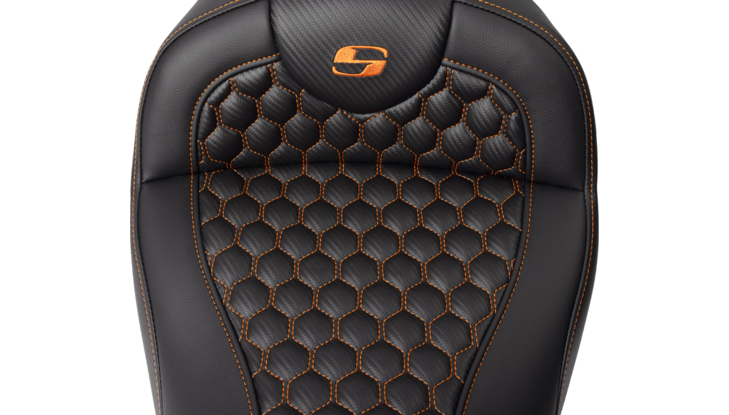 SADDLEMEN RoadSofa Seat - Honeycomb - Orange Stitch - with Backrest - FLH/FLT '08-'23 - A808-07R-189ORA - PartsOutlet.com.au