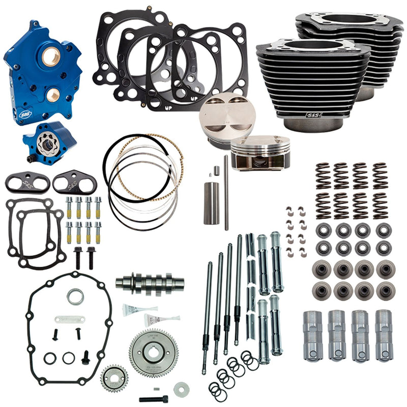 S&S CYCLE Power Package - 128 CI, Water Cooled, Gear Drive, w/ Highlighted Fins and Chrome Pushrod Tubes, Black Granite, 2017-up M8 114" Models - 310-1108A