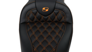 SADDLEMEN Roadsofa Seat - with Backrest - Orange Stitch - FL '08-'23 A808-07R-182ORA - PartsOutlet.com.au