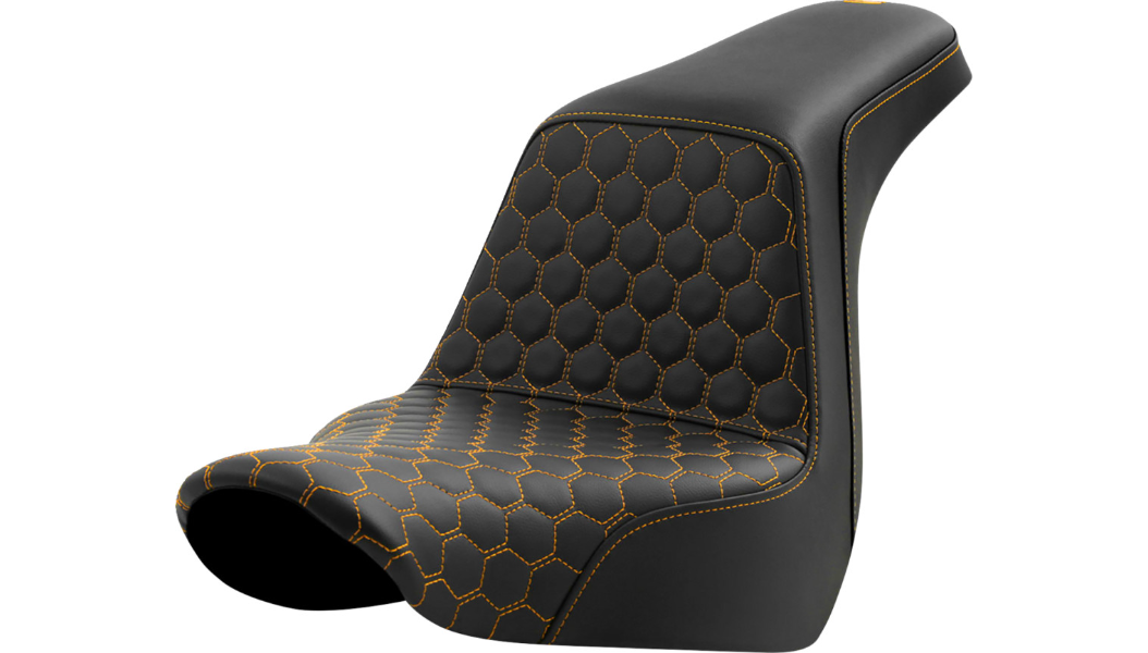 SADDLEMEN Step-Up Seat - Honeycomb - Gold Stitching - FL/FX '18-'23 A818-29-177GOL - PartsOutlet.com.au