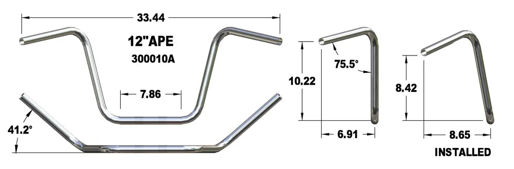 KHROME WERKS Handlebar - Ape Hanger - 12" 300010A