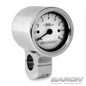 BARON 3" Bullet Electronic Tachometer Fits 1" Bar - Chrome - White Face - 3.5" L x 2.875" D BA-7570-00