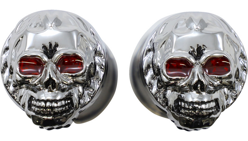 DRAG SPECIALTIES Grips - Skull Grips - Red Eyes - Harley-Davidson 1980-2022 - Chrome 17-0505CDTS - PartsOutlet.com.au