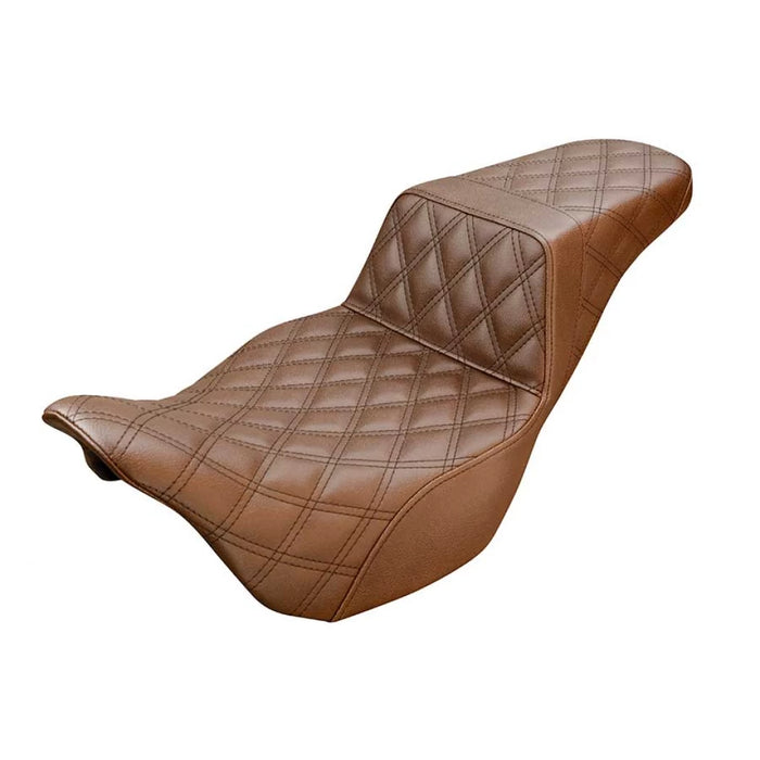 SADDLEMEN Extended Reach Step Up Seat - FL '08-'23 HD Touring - Street/ Road/ Electra - Lattice Stitched - Brown - 808-07B-175BREX - PartsOutlet.com.au