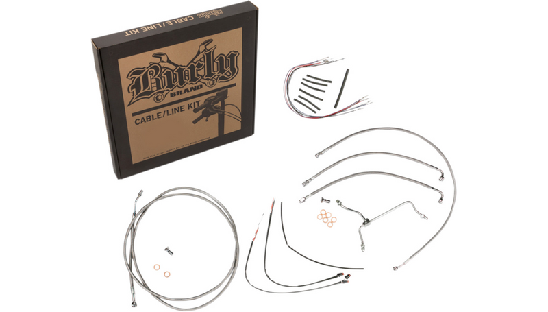 BURLY BRAND Handlebar Cable/Brake Line Kit - Complete - 16" Ape Hanger Handlebars - Stainless Steel - Road King '14-'16 - B30-1153