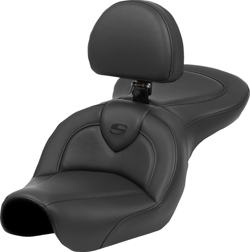SADDLEMEN Roadsofa Seat - Black Stitch - with Backrest - FXD '04-'05 - 804-04-187BR - PartsOutlet.com.au