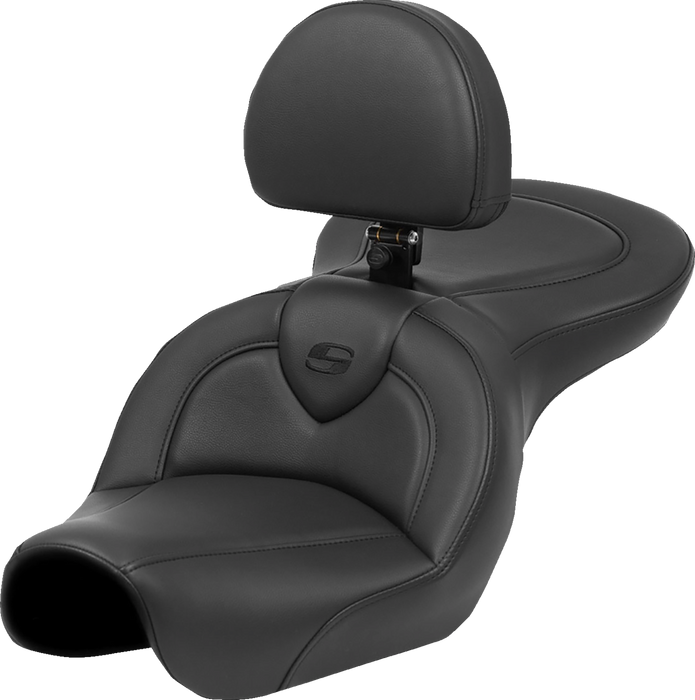 SADDLEMEN Roadsofa Seat - Black Stitch - with Backrest - FXD '04-'05 - 804-04-187BR - PartsOutlet.com.au