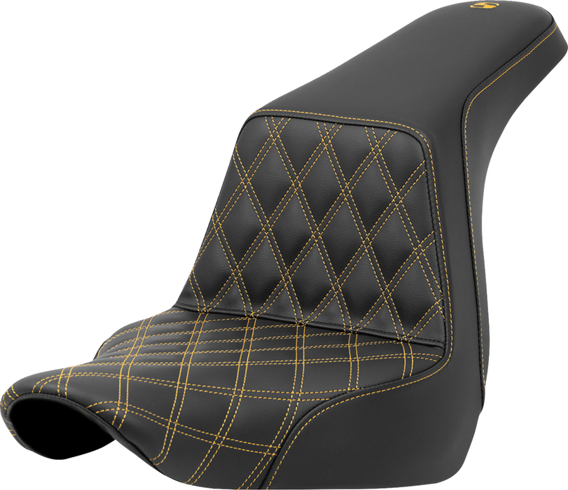 SADDLEMEN Step-Up Seat - Front Lattice Stitch - Gold Stitch - FXLR/FLSB '18-'21 - A818-29-172GOL