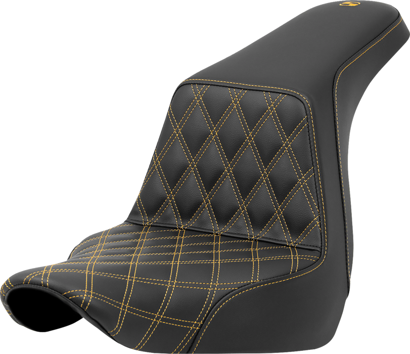 SADDLEMEN Step-Up Seat - Front Lattice Stitch - Gold Stitch - FXLR/FLSB '18-'23 - A818-29-172GOL - PartsOutlet.com.au