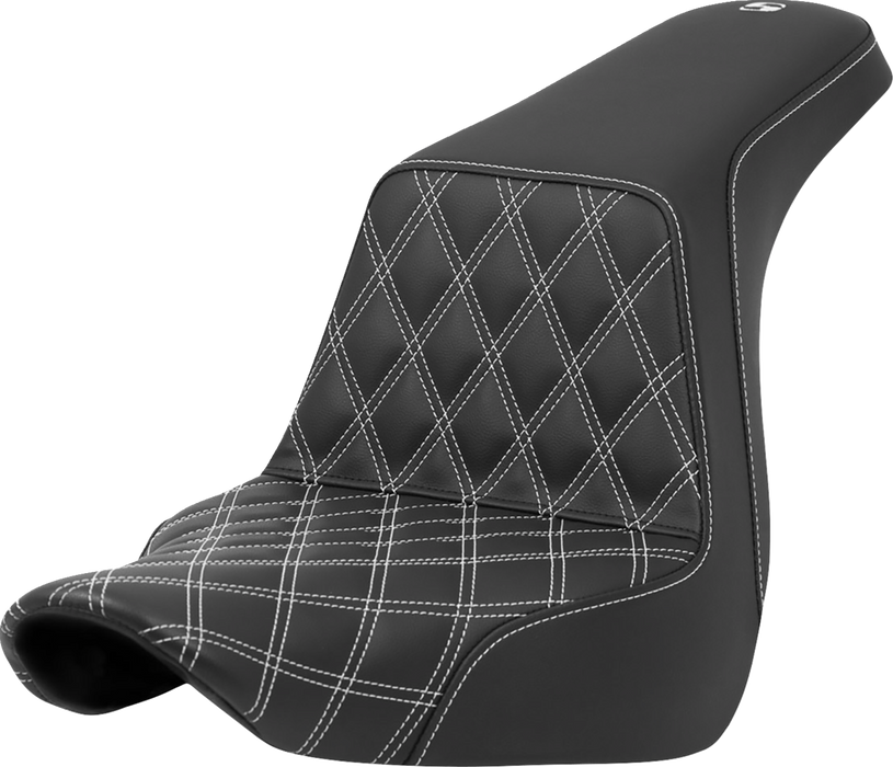 SADDLEMEN Step-Up Seat - Front Lattice Stitch - White Stitch - FXLR/FLSB '18-'23 - A818-29-172WHI - PartsOutlet.com.au