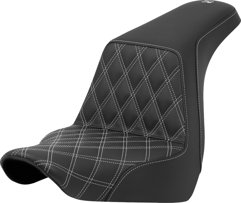 SADDLEMEN Step-Up Seat - Front Lattice Stitch - Silver Stitch - FXLR/FLSB '18-'23 - A818-29-172SIL - PartsOutlet.com.au