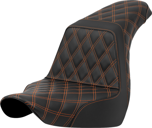 SADDLEMEN Step-Up Seat - Full Lattice Stitch - Orange Stitch - FXLR/FLSB '18-'23 - A818-29-175ORA - PartsOutlet.com.au