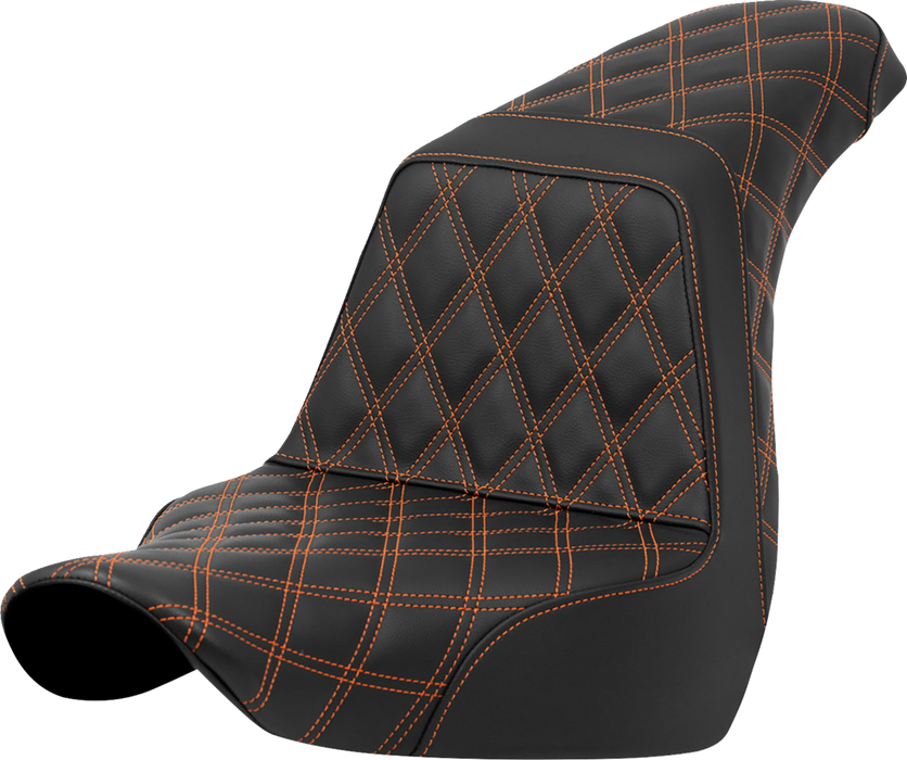 SADDLEMEN Step-Up Seat - Full Lattice Stitch - Orange Stitch - FXLR/FLSB '18-'23 - A818-29-175ORA - PartsOutlet.com.au