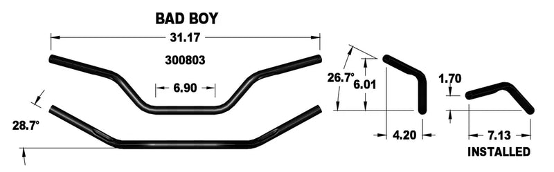 KHROME WERKS Handlebar - Bad Boy - Black 300803 - PartsOutlet.com.au