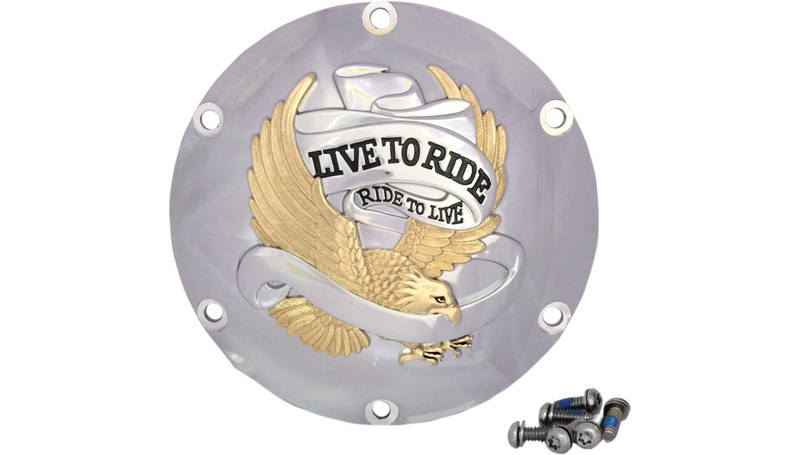 DRAG SPECIALTIES 6-Hole - Gold - Live to Ride Derby Cover - XL '04-'22 - 33-0067CGA - PartsOutlet.com.au
