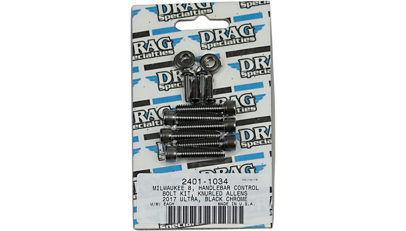 DRAG SPECIALTIES Bolt Kit M8 Hand Black/Chrome Knurled - Harley-Davidson 2017-2021 - MK784BK - PartsOutlet.com.au