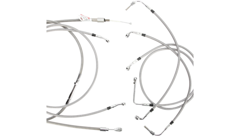 BURLY BRAND Handlebar Cable/Brake Line Kit - Complete - 15" Ape Hanger Handlebars - Stainless Steel - Harley-Davidson '08-'13 - B30-1104