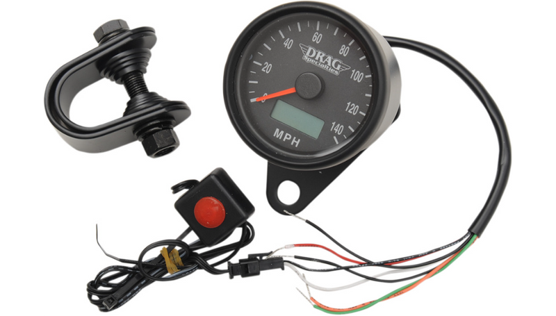 DRAG SPECIALTIES 2.4" MPH Programmable Mini Electronic Speedometer with Odometer/Tripmeter - Matte Black - Black Face - Harley-Davidson '86-'03 - 21-6893BDSNU