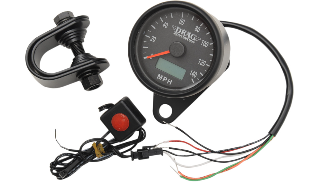 DRAG SPECIALTIES 2.4" MPH Programmable Mini Electronic Speedometer with Odometer/Tripmeter - Matte Black - Harley-Davidson 1986-2003 - Black Face 21-6893BDSNU