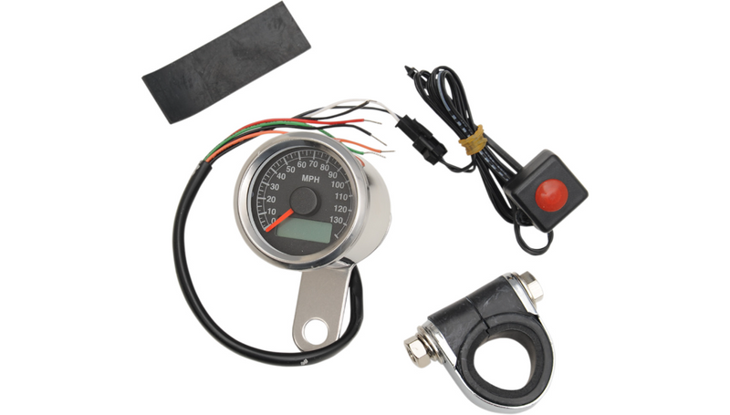 DRAG SPECIALTIES 1.87" MPH Programmable Mini Electronic Speedometer with Odometer/Tripmeter - Harley-Davidson '86-'03 - Polished - Black Face - 21-6899NU