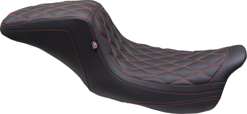 MUSTANG One Piece 2-Up Squareback Seat - Double Diamond - American Beauty Red/Orange Stitch - FL '08-'24 - 75299AB - PartsOutlet.com.au