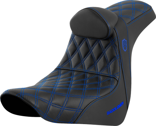 SADDLEMEN Pro Series SDC Performance Seat - with Backrest - Blue Stitch - FL/FX '18-'23 - SC81829BLURT - PartsOutlet.com.au