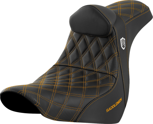 SADDLEMEN Pro Series SDC Performance Seat - with Backrest - Gold Stitch - FL/FX '18-'23 - SC81829GOLRT - PartsOutlet.com.au