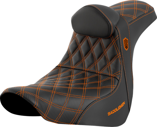 SADDLEMEN Pro Series SDC Performance Seat - with Backrest - Orange Stitch - FL/FX '18-'24 - SC81829ORART - PartsOutlet.com.au