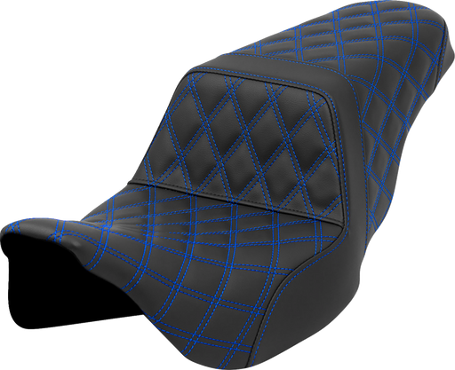 SADDLEMEN Step-Up Seat - Lattice Stitch - Blue Stitch - FLH/FLT '08-'23 - A808-07B-175BLU - PartsOutlet.com.au