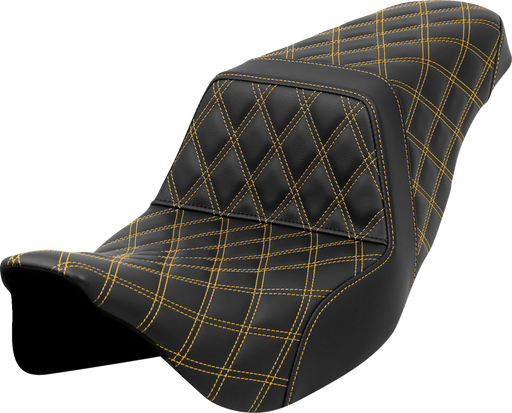 SADDLEMEN Step-Up Seat - Lattice Stitch - Gold Stitch - FLH/FLT '08-'23 - A808-07B-175GOL - PartsOutlet.com.au