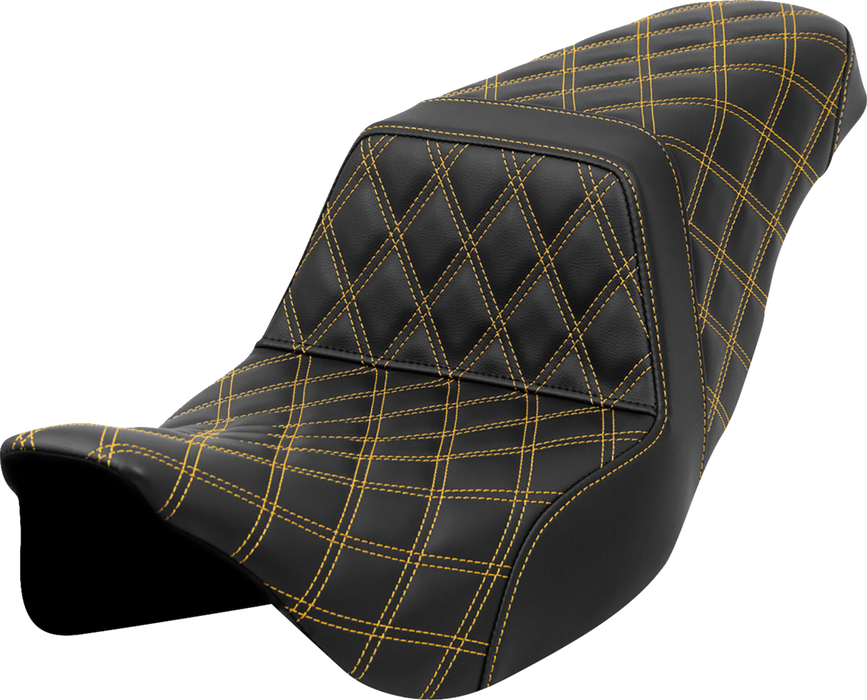 SADDLEMEN Step-Up Seat - Lattice Stitch - Gold Stitch - FLH/FLT '08-'23 - A808-07B-175GOL - PartsOutlet.com.au