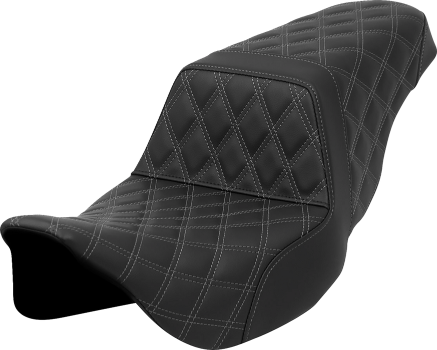 SADDLEMEN Step-Up Seat - Lattice Stitch - Gray Stitch - FLH/FLT '08-'23 - A808-07B-175GRE - PartsOutlet.com.au