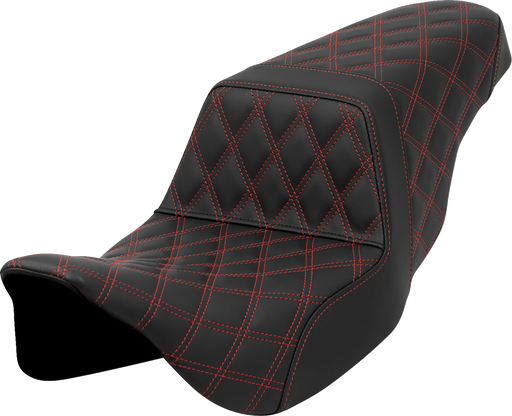 SADDLEMEN Step-Up Seat - Lattice Stitch - Red Stitch - FLH/FLT '08-'23 - A808-07B-175RED - PartsOutlet.com.au