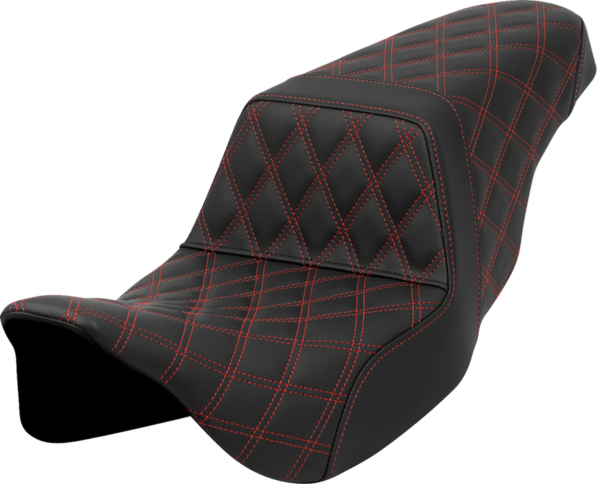 SADDLEMEN Step-Up Seat - Lattice Stitch - Red Stitch - FLH/FLT '08-'23 - A808-07B-175RED - PartsOutlet.com.au