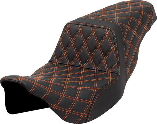 SADDLEMEN Step-Up Seat - Lattice Stitch - Orange Stitch - FLH/FLT '08-'23 - A808-07B-175ORA - PartsOutlet.com.au