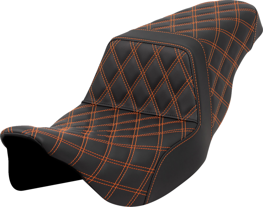 SADDLEMEN Step-Up Seat - Lattice Stitch - Orange Stitch - FLH/FLT '08-'23 - A808-07B-175ORA - PartsOutlet.com.au